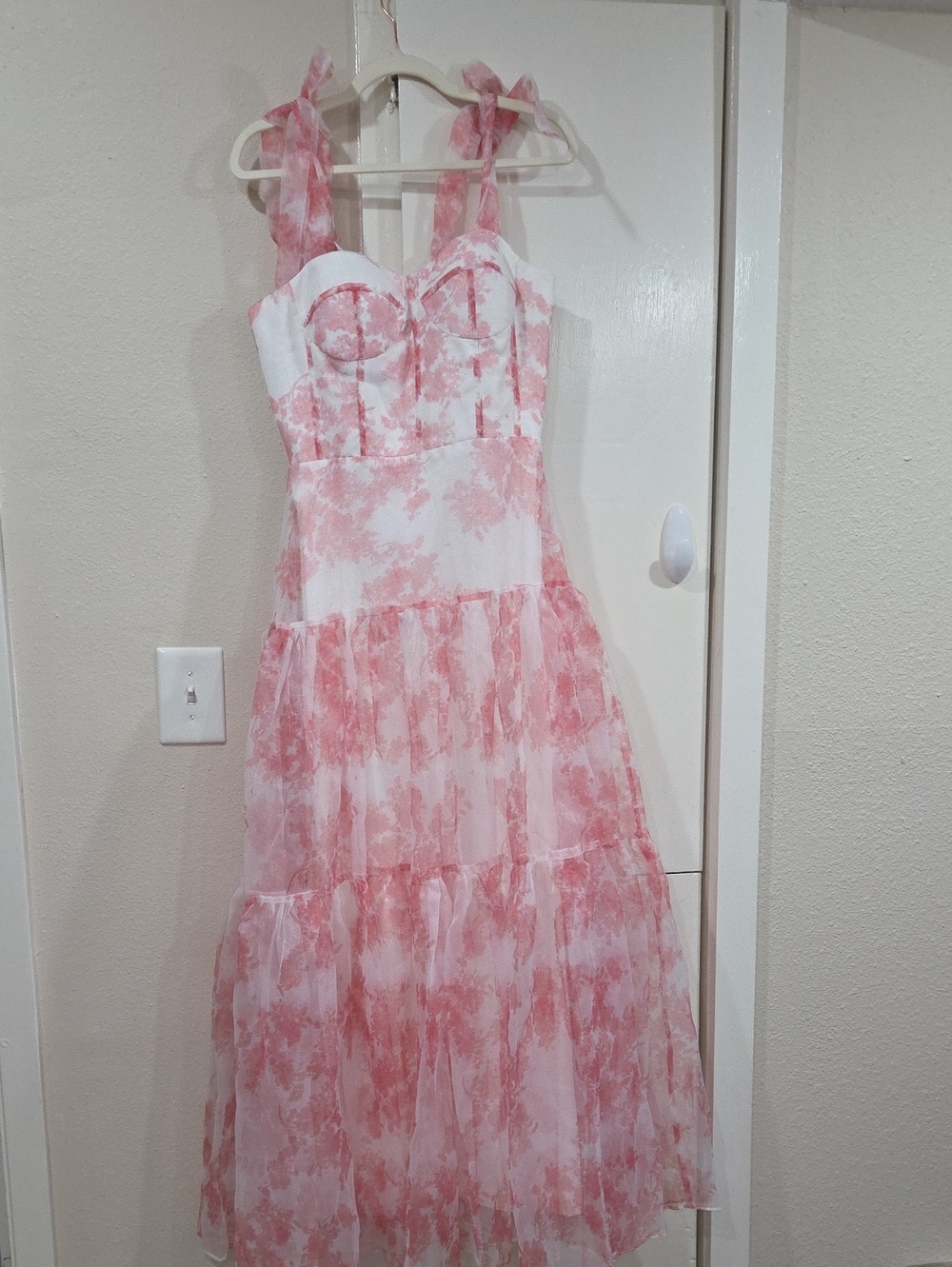 Pink Tie-Strap Maxi Dress - Floral Print